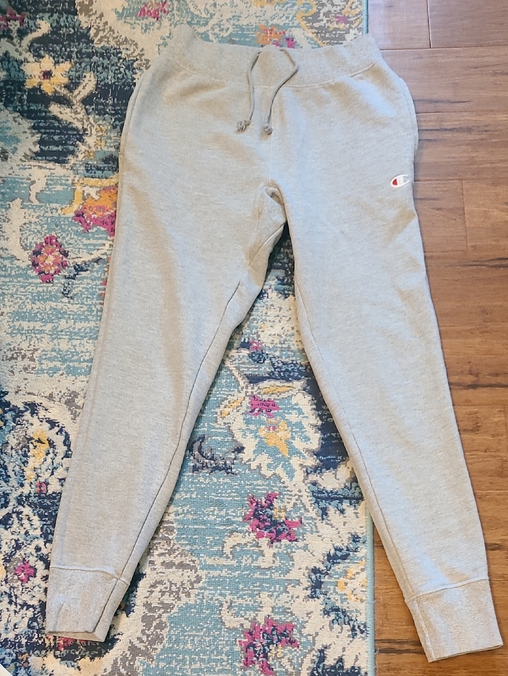 Champion Light Gray Mens Fleece Joggers with Logo, Size Medium